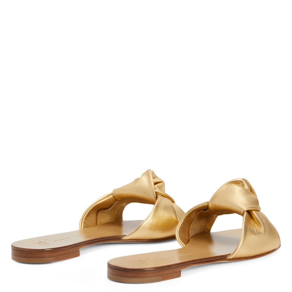 Eva Flats Sandals - Gold - Genuine Leather