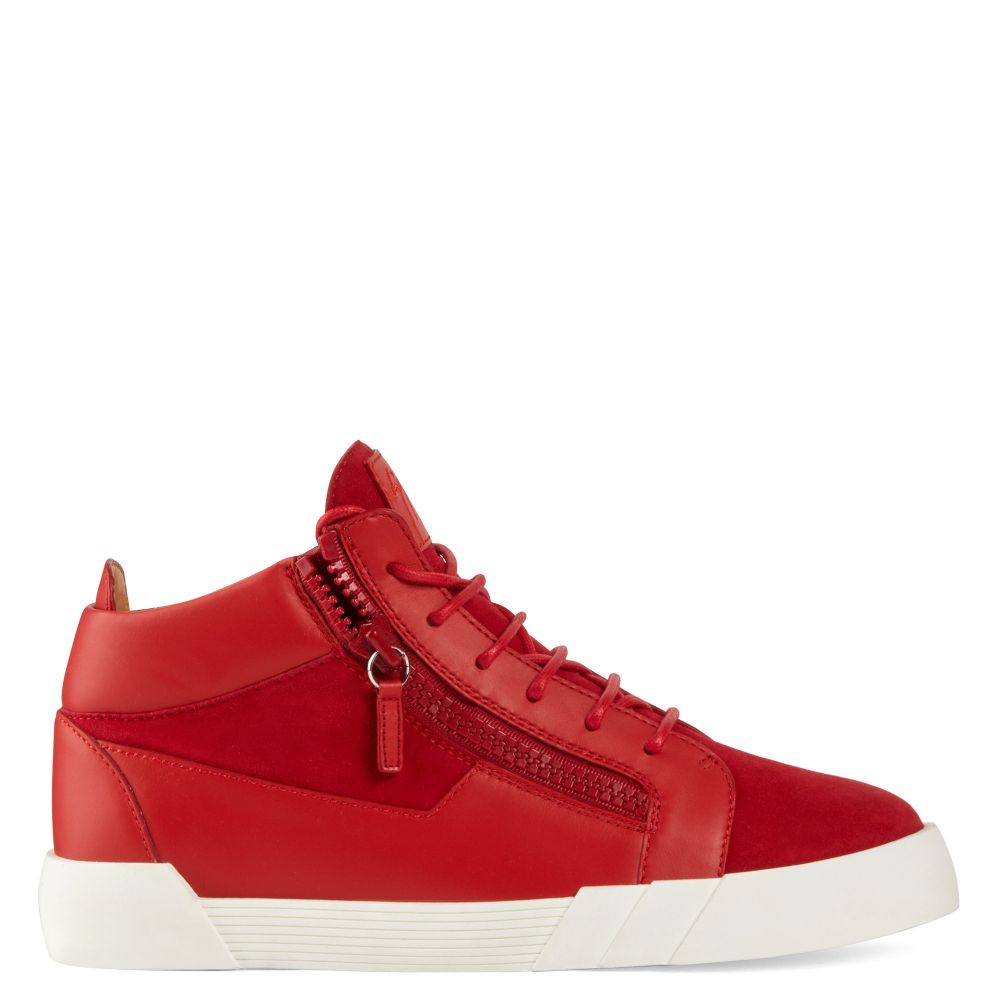 red mid top sneakers